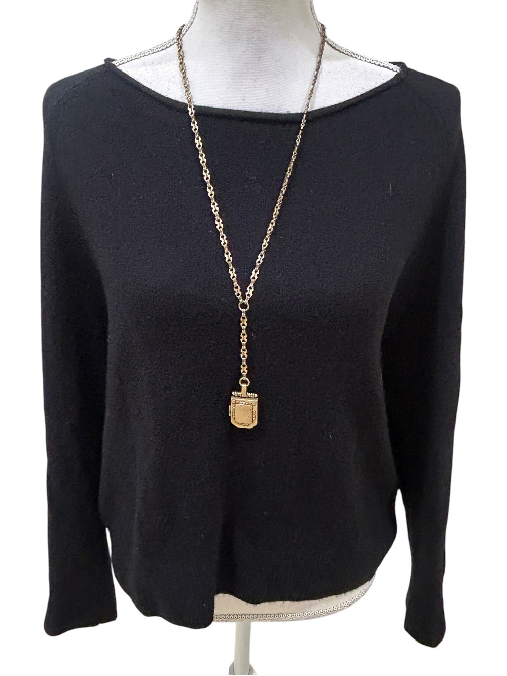 J crew Long antique Gold-Tone rectangular locket Pendant Necklace 18 inch marked